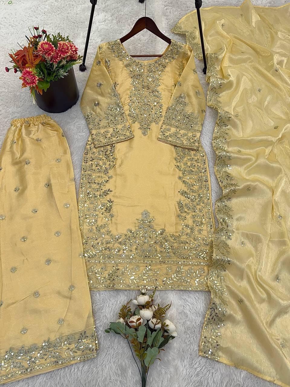 Roman Fabric Suit Set Yellow